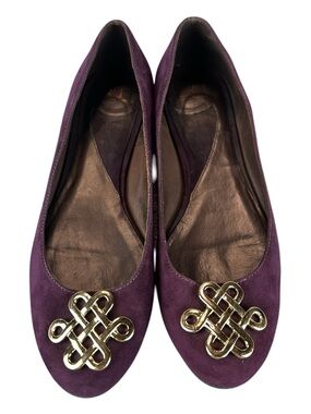 Diane Von Furstenberg Plum Suede Ballet Flats with Gold Knot Detail Size 8.5 M